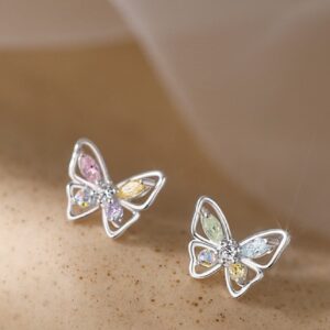 Rhinestone Butterfly Design Stud Earrings